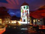 Big projection on the tower, by Paul. Photo: Helen Varley Jamieson